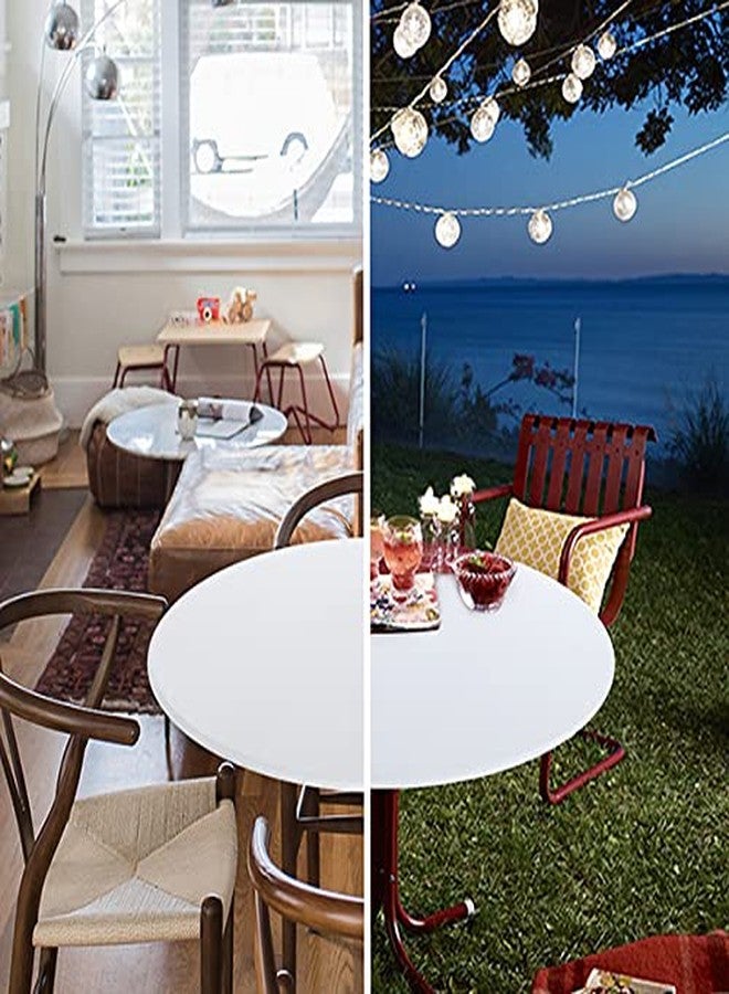 Obstal Fitted Round Table Cloth, Reversible Waterproof Stain Resistant Elastic Stretch Tablecloth, Wipe Clean Table Cover for Outdoor/Indoor Use, Fits Round Tables up to 48" - 56" Diameter, White - Image 2